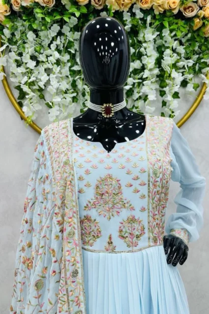 Light Blue Embroidered Anarkali Suit With Dupatta For Women Light Blue Embroidered Anarkali Suit With Dupatta For Women