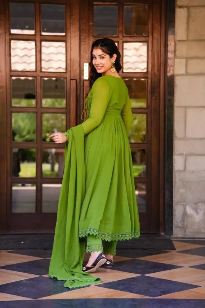 Light Green Georgette Anarkali Suit with Embroidery