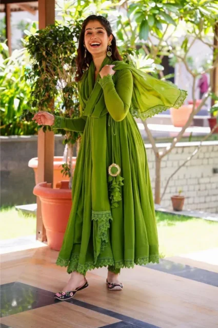 Light Green Anarkali Frocksuit For Girls With Dupatta Light Green Anarkali Frocksuit For Girls With Dupatta