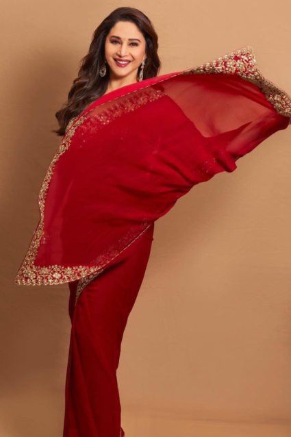 Madhuri Dixit Red Bollywood Saree For Karwa Chauth 2023
