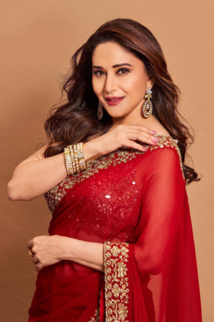 Madhuri Dixit Red Bollywood Saree For Karwa Chauth 2023