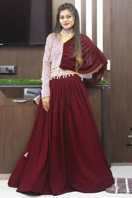 Maroon Indo-western Lehenga For Engagement Party