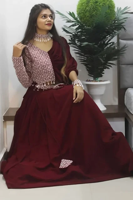 Maroon Indo-western Lehenga For Engagement Party