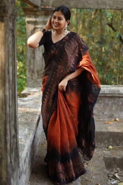 Orange Pure Silk Saree In Stunning Banarasi Zari Weaving