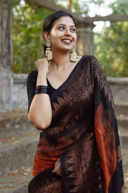 Orange Pure Silk Saree In Stunning Banarasi Zari Weaving