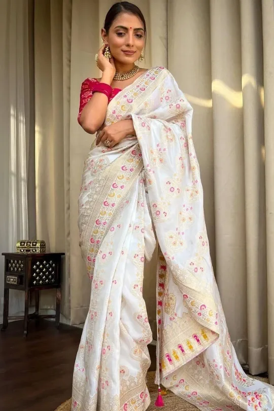 Banarasi Silk Woven Saree in Off White