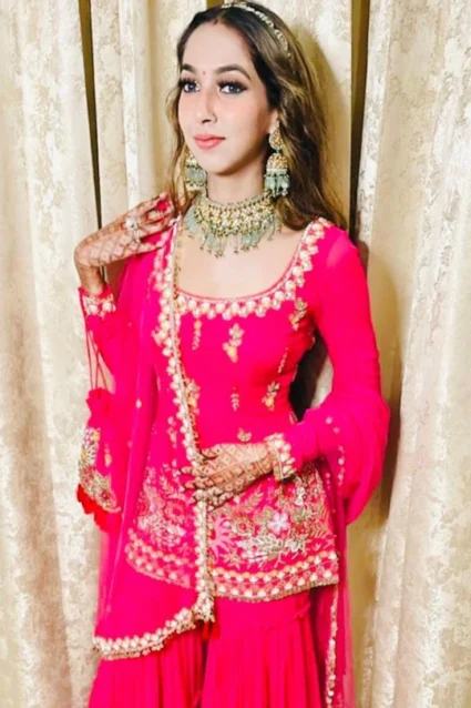 Pink Sequin Sharara Suit For Women With Net Dupatta Pink Sequin Sharara Suit For Women With Net Dupatta
