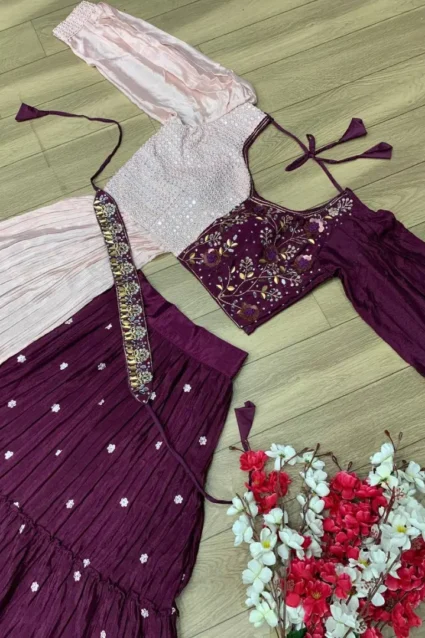 Purple Lehenga Choli With Belt And Dupatta For Wedding