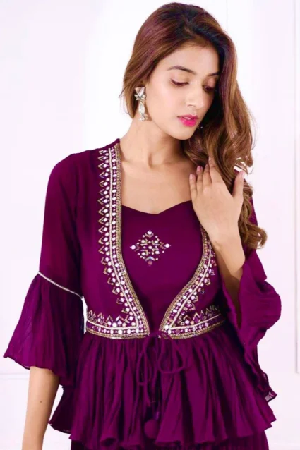 Purple Partywear Dress For Women With Embroidery Work
