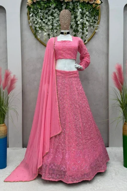 Raksha Bandhan Special Pink Crop Top Lehenga With Dupatta