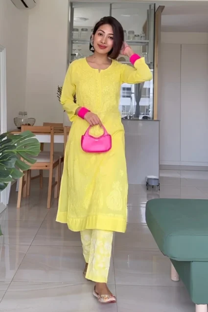 Readymade Yellow Chikankari Salwar Suit For Women Readymade Yellow Chikankari Salwar Suit For Women