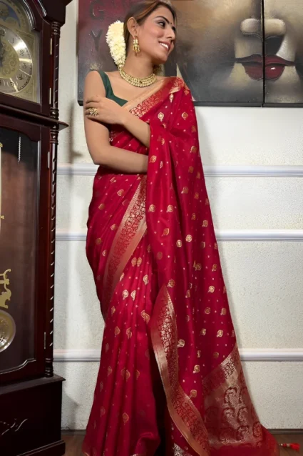 Red Banarasi Silk Saree For Wedding