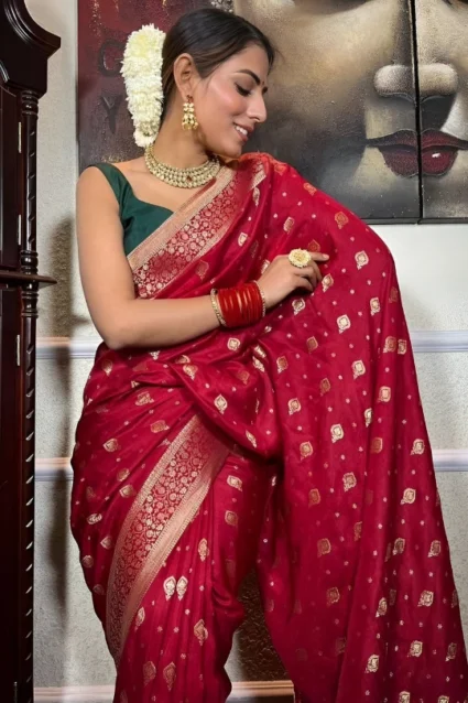 Red Banarasi Silk Saree For Wedding