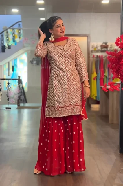 Red Bridal Sharara Suit With Dupatta For Newly Married Women Red Bridal Sharara Suit With Dupatta For Newly Married Women
