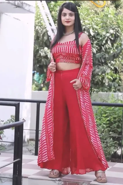 Stunning Red Sharara Pair With Long Shrug Stunning Red Sharara Pair With Long Shrug