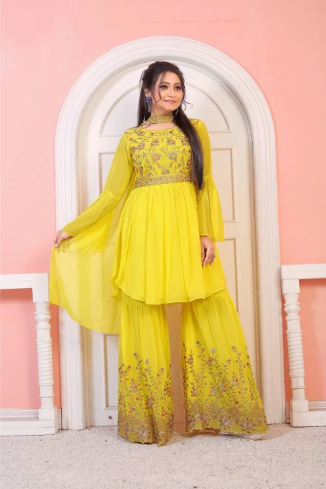 Buy Beautiful Yellow Sharara Suit With Dupatta for Haldi Dress, Indian  Designer Ethnic Suit for Wedding, Suit for Haldi Function,readymade Suit  Online in India - Etsy