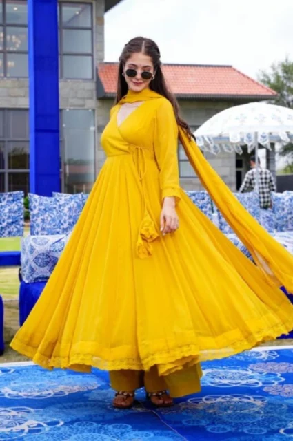 Haldi Special Yellow Anarkali Full Stitched Dress with Dupatta