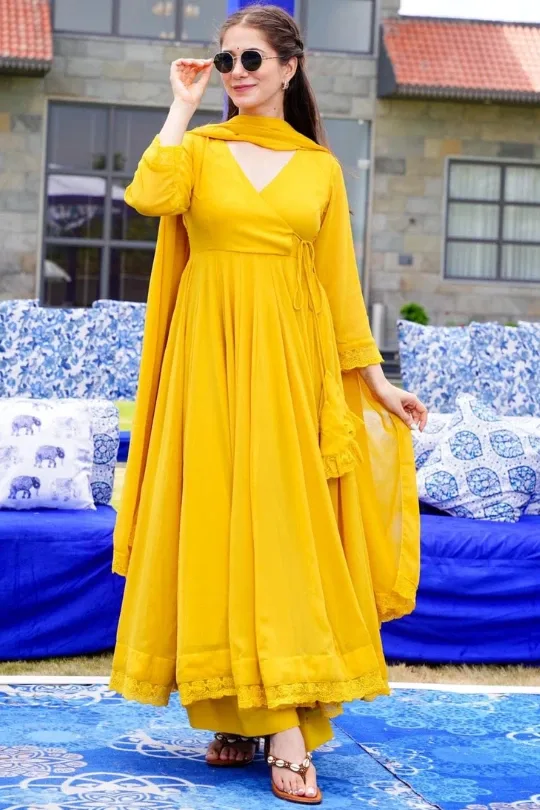 Haldi Special Yellow Anarkali Full Stitched Dress with Dupatta - Ethnic Race