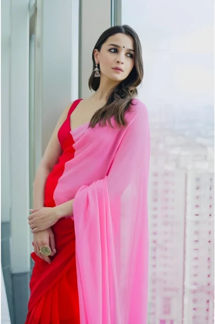 Alia Bhatt Red And Pink Georgette Bollywood Saree