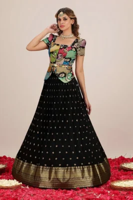 Black Lehenga With Kalamkari Top For Navratri 2023