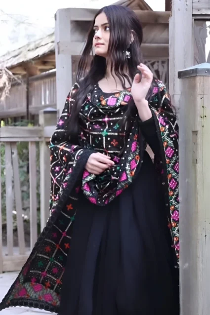 Black Partywear Anarkali Gown With Designer Dupatta