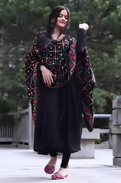 Black Partywear Anarkali Gown With Designer Dupatta