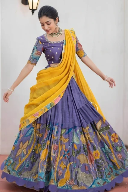Kalamkari Lehenga Choli With Yellow Dupatta For Navratri