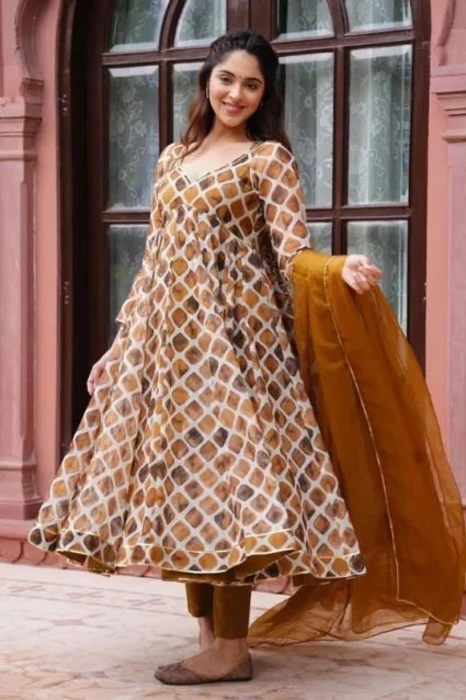 Latest Organza Brown Anarkali Suit Set For Girls Latest Organza Brown Anarkali Suit Set For Girls