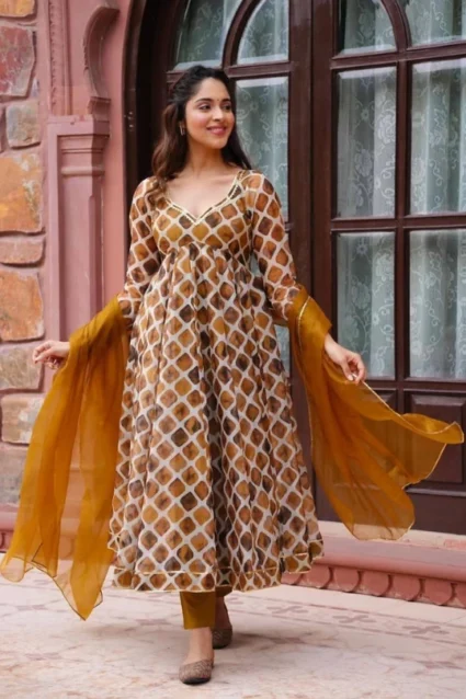 Latest Organza Brown Anarkali Suit Set For Girls Latest Organza Brown Anarkali Suit Set For Girls