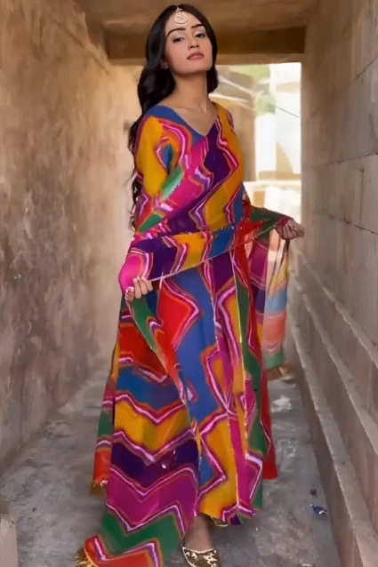 Multi-Colored Fancy Anarkali Suit Set For Raksha Bandhan Multi-Colored Fancy Anarkali Suit Set For Raksha Bandhan