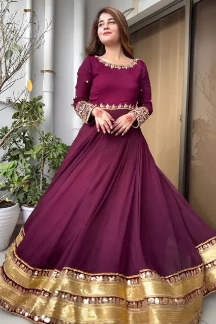 Raksha Bandhan Special Maroon Gown With Heavy Sequence Work