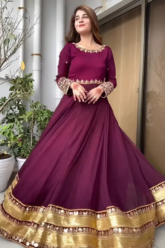 Raksha Bandhan Special Maroon Gown With Heavy Sequence Work 4