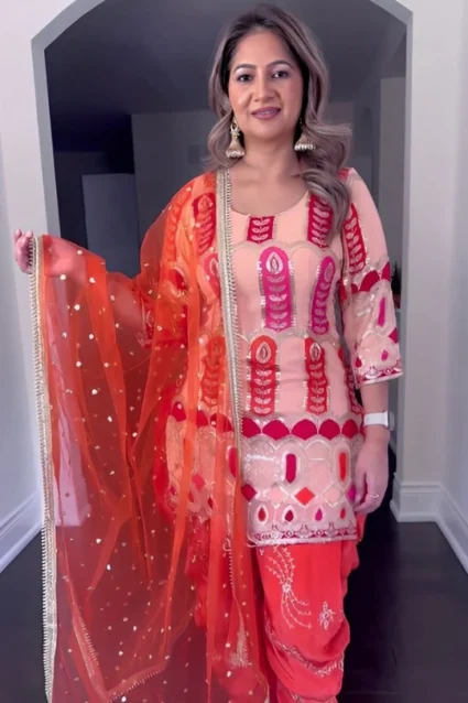Red Bridal Dhoti Salwar Suit Set With Heavy Sequence Work Red Bridal Dhoti Salwar Suit Set With Heavy Sequence Work