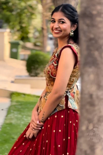 Red Lehenga Set With Kalamkari Design For Navratri 2023