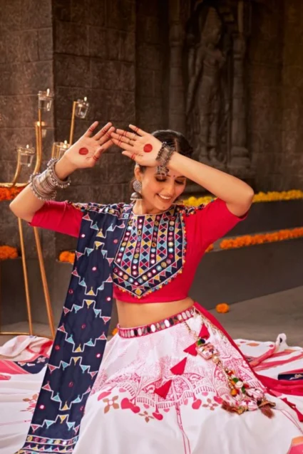 Latest Navratri Special Pink Rayon Lehenga Choli For Woman