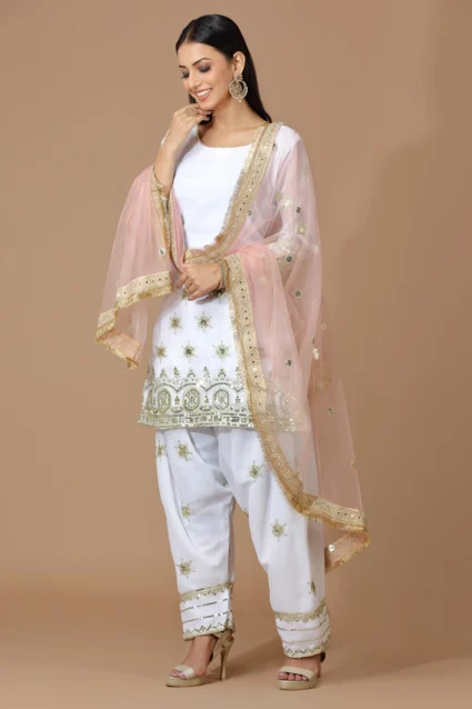 Punjabi Salwar Kameez For Women With Pink Net Dupatta Punjabi Salwar Kameez For Women With Pink Net Dupatta