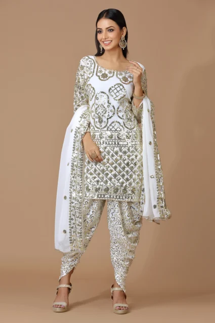 Traditional White Dhoti Salwar Suit Traditional White Dhoti Salwar Suit