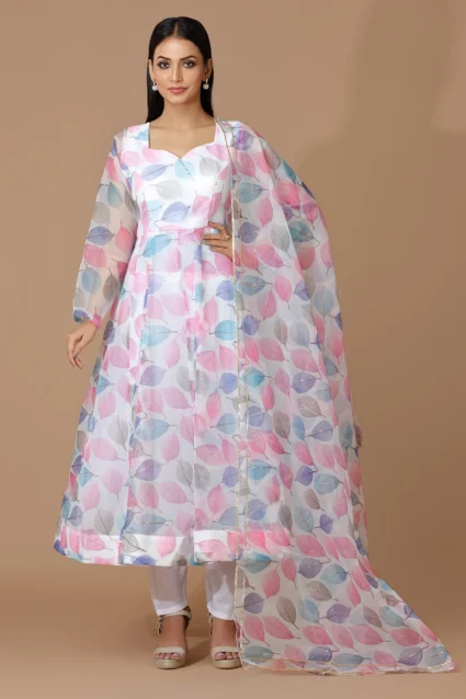 Trendy Organza Anarkali Dress In White Shade For Women