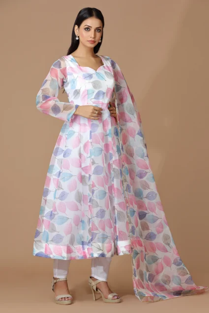 Trendy Organza Anarkali Dress In White Shade For Women