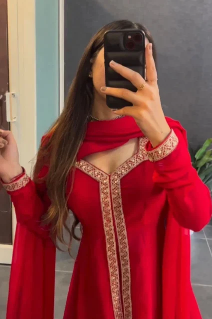 Karwachauth Special Red Palazzo Suit With Sequence Work