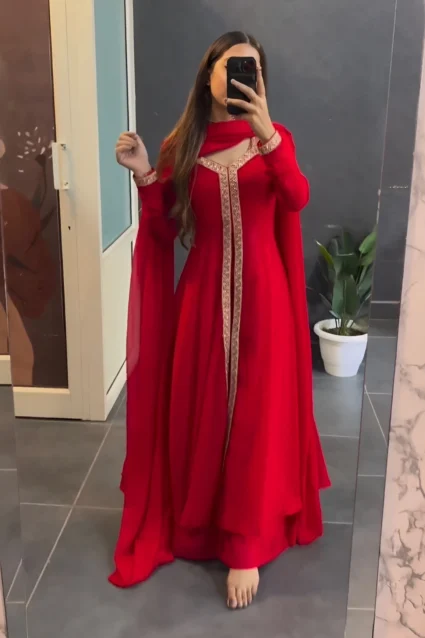 Karwachauth Special Red Palazzo Suit With Sequence Work