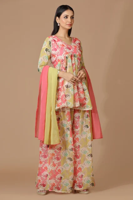 Georgette Sharara Dress With Dupatta For Girls
