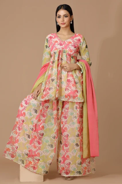 Georgette Sharara Dress With Dupatta For Girls