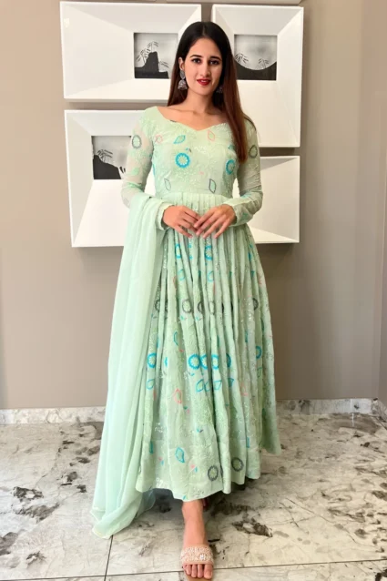 Green Floral Embroidered Anarkali Frocksuit With Dupatta Green Floral Embroidered Anarkali Frocksuit With Dupatta