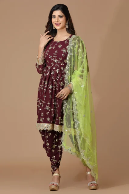 Maroon Punjabi-Style Dhoti Kameez Set For Girls Maroon Punjabi-Style Dhoti Kameez Set For Girls