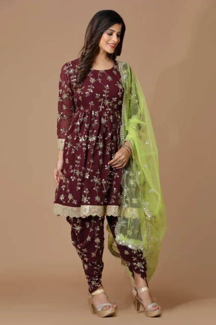 Maroon Punjabi-Style Dhoti Kameez Set For Girls Maroon Punjabi-Style Dhoti Kameez Set For Girls