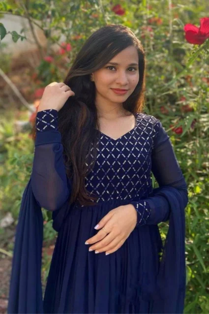 Mesmerizing Sequin Koti Georgette Maxi Dress With Embroidery