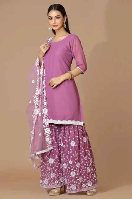 Partywear Punjabi Suit With Heavily Embroidered Sharara Partywear Punjabi Suit With Heavily Embroidered Sharara