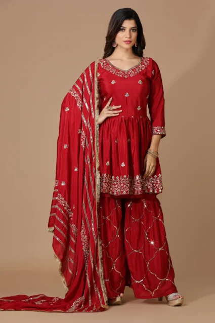Red Sharara Suit With Dupatta For Wedding Party Red Sharara Suit With Dupatta For Wedding Party