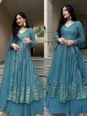 Bollywood Style Blue Georgette Lehenga Set For Bridesmaid